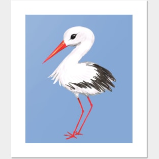 Cute stork watercolor painting Posters and Art